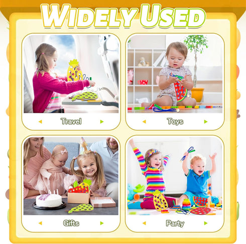 Woozettn 4 Pack Set 35 Wooden Lacing Threading Toys, Fine Motor Skills Educational Puzzles, Wooden Fruit Threading