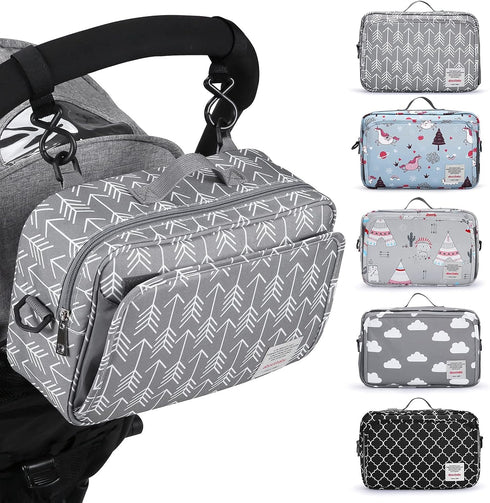 Universal Stroller Caddy Accessories, All-in-One Baby Organizer with Insulated Pocket for Diapers, Toys & Snacks