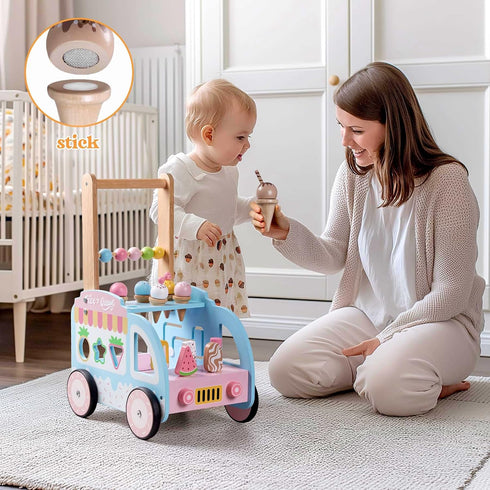 Embosomitr 6-12 Wooden Baby Walker for Babies Month, Ice Cream Cart Toys for Kids, Push Along Walker for Girls Boys