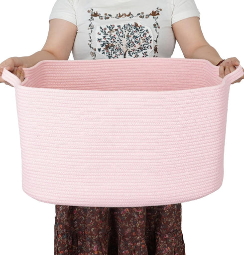 Large Rectangle Toy Basket, 22"x17"x12" Woven Cotton Rope Storage for Kids, Laundry Basket for Clothes and Towels