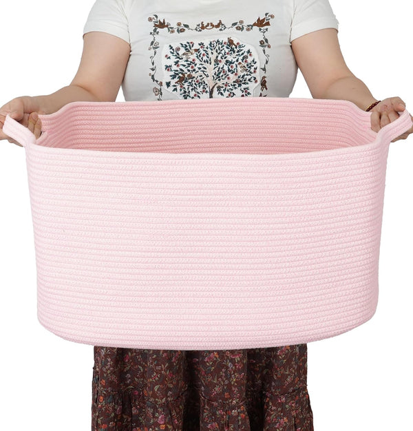Large Rectangle Toy Basket, 22"x17"x12" Woven Cotton Rope Storage for Kids, Laundry Basket for Clothes and Towels
