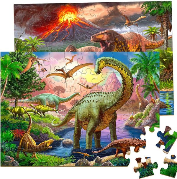 Puzzles for Kids Ages 4-6 - 2 x 60 Pieces - World of Huge Dinosaurs - Educational Toys