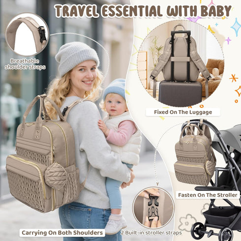 Backpack, CandyHome Diaper Bag Waterproof Stylish Baby Bag with Changing Pad, Large Capacity Travel Essentials Baby