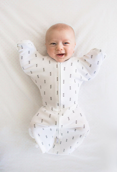 SwaddleDesigns Transitional Swaddle Sack with Arms Up, Half-Length Sleeves & Mitten Cuffs, Small, 0-3 months