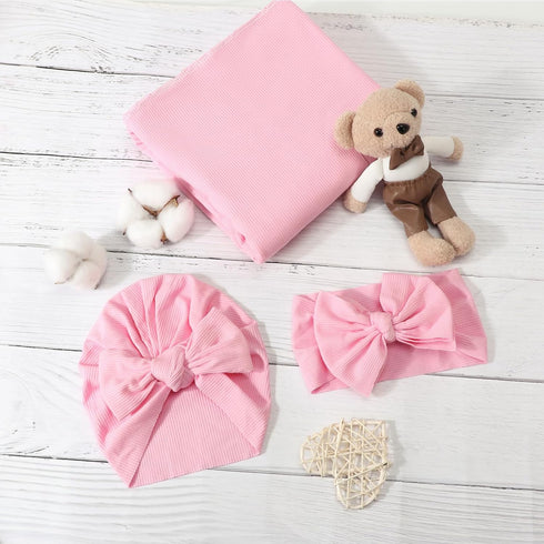 Set Set DRESHOW BQUBO Baby Girl Newborn Receiving Blankets with Bow Hat Headband Wooden Birth Announcement Card Newborn