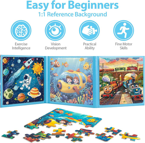 Jeacirio 3-5, 20-25-30 Space Ocean Train Magnetic Puzzles for Toddlers, Ages Pieces, Travel Jigsaw Puzzles, Preschool