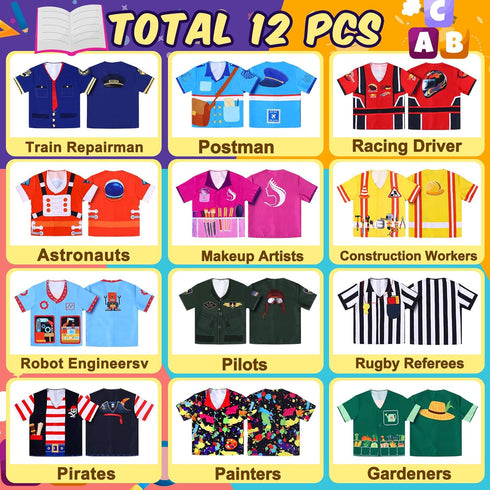 Jiuguva 12 Pcs Kids Community Helper Dress Up Clothes - Pretend Play Costume Set