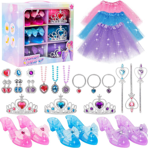 Princess Dress Up Toy Set: Girls Jewelry Boutique Role Playing Game, Toddler Dress Up Shoes, Skirts, Crowns, Wands,