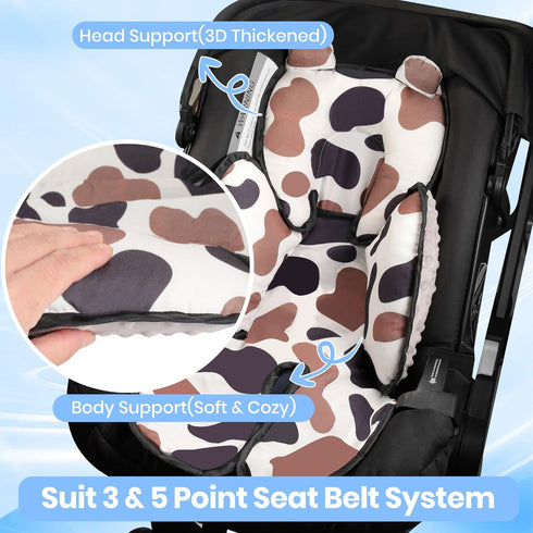 3in1 Baby Car Seat Head Body Support,Soft Breathable Infant Car Seat Insert Newborn Boy Girl,Reversible Cotton-Minnky