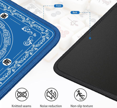 Gedgan 32.4x32.4 Inch Mahjong Mat - Elegant Blue with Lace Trim | Non-Slip Rubber Gaming Mat & Noise Reducer |