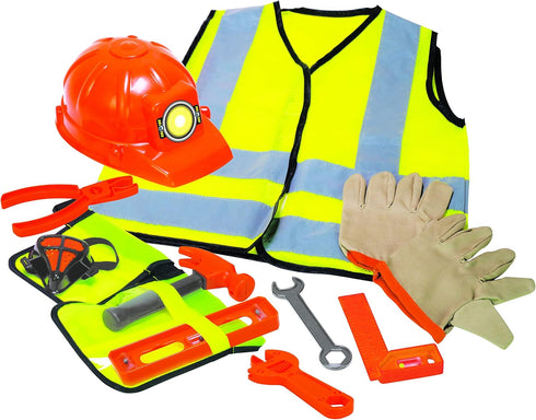Set 3 6 Dr. STEM Toys Construction Worker Roleplay Costume with Hat, Tools, Tool Belt, Gloves, and More - Orange