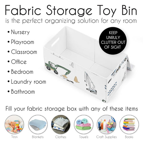 Sweet Jojo Designs Construction Truck Boy Small Fabric Toy Bin Storage Box Chest For Baby Nursery or Kids Room - Grey