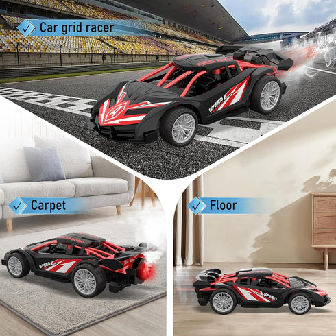 SwordRain 1/18 4-7 8-12(Black RC Car for Kids with Rechargeable Battery, LED Lights & Spray - Remote Control Car