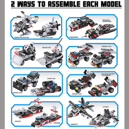 825pc 8-in-1 Liberty Imports Military Aircraft Carrier Fleet Construction Bricks Toy - Naval Battleship Models