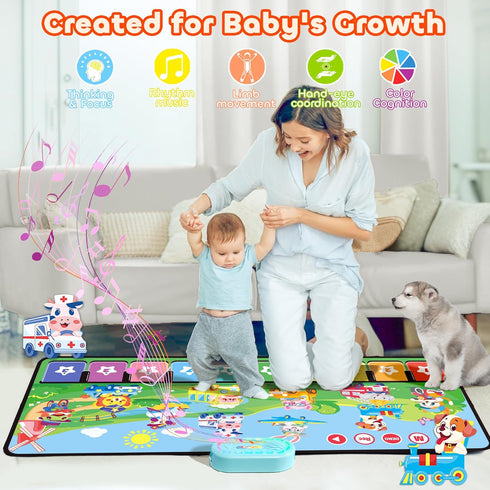 80 1-3, 1 2 3 4 5 MOMUSE Piano Music Mat with Sounds, Large Animal Car Touch Blanket Playmat Carpet Musical Toddlers