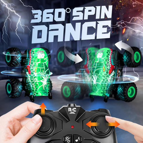 1:20 360 4-7 BEZGAR Monster Truck Toys - Remote Control Monster Truck with Light & Music, Dinosaur Toys for Kids, Scale