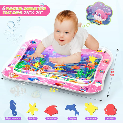 Infinno Premium Baby Water Play Mat, Tummy Time Toy for Infants and Toddlers, Strengthen Muscles, Pink Theme