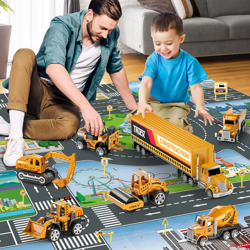 NIPLOOOW 3 4 5 6 Set Construction Toys for Years Old Boys Girls Kids, Die Cast Metal Truck Toys W/Play Mat, Sand Toys