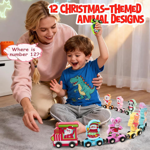2025 Set, 24 Countdown Train Advent Calendar for Toddlers Kids - Magnetic Wooden Animal Train Gift Days Christmas