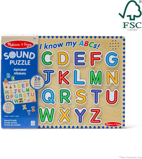 Melissa & Doug Wooden Alphabet Sound Puzzle - 26 pcs Wooden Puzzle with Sound Effects - FSC Certified