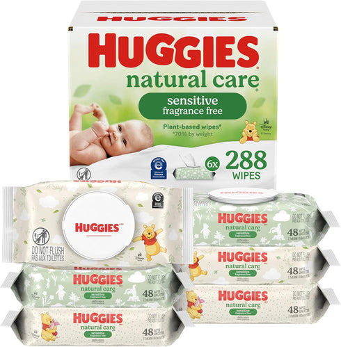 Huggies Natural Care Sensitive Baby Wipes, Unscented, Hypoallergenic, 6 Flip-Top Packs (288