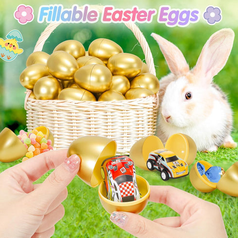 100Pcs, SevenQ Easter Eggs Empty Fillable Plastic Golden Eggs for Easter Basket Stuffers Fidget Toy Easter Gifts