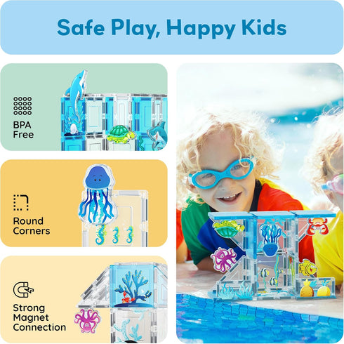 Set 8 3+ PTQ25 PicassoTiles Magnetic Tiles Magnet Tile Building Blocks Marine Animal World Themed with Ocean Character
