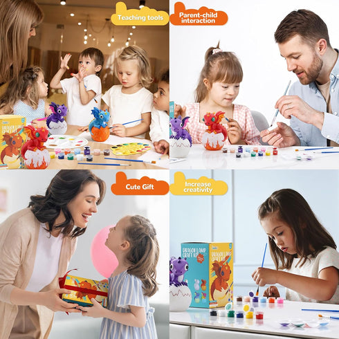 JMMICO 8-12, 6+ Paint Your Own Dragon Lamp Craft Kit, Dragons Crafts DIY Night Light, Dragon Gifts for Girls Boys, Arts