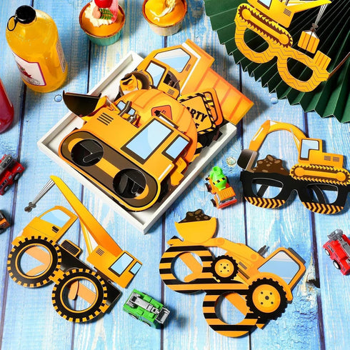 32 Funrous Pcs Construction Theme Party Eyeglasses Dump Truck Cardboard Glasses Engineering Excavator Photo Booth Props