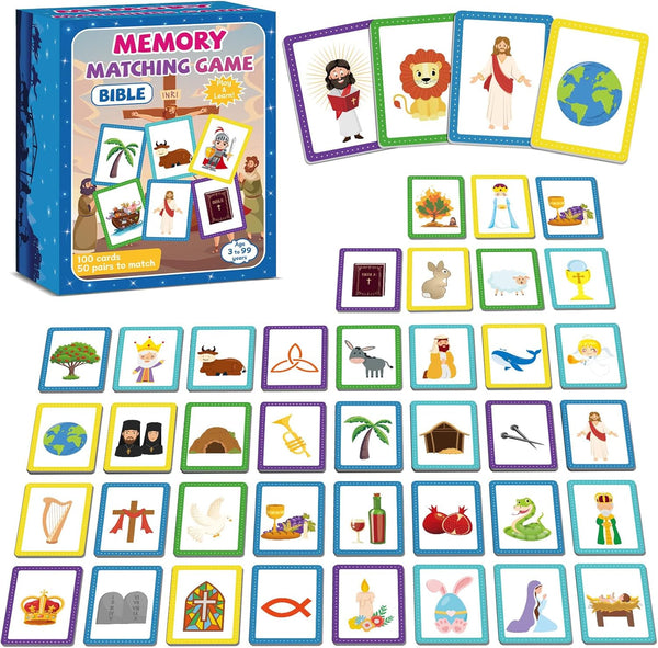 gisgfim 50 Pairs Memory Matching Game - Bible Concentration Games for Kids - Fun & Fast Christian Theme