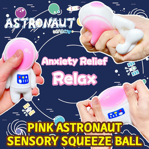Kawaite 2 Pack Astronauts Squishy Stress Ball Squeeze Fidget Toys for Kids and Adults - Gold and Pink Astronauts