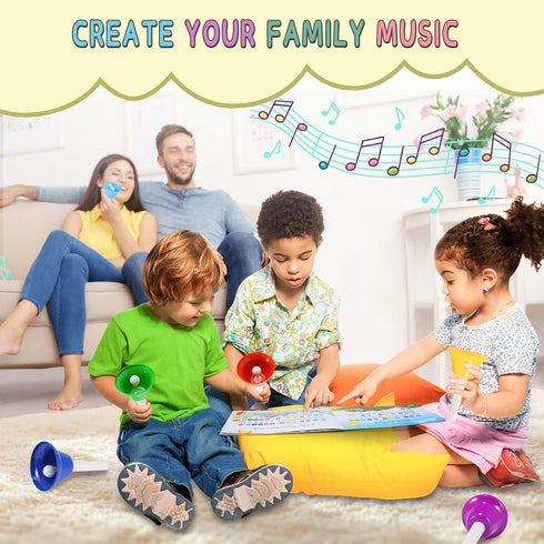 Hand Bells - 8 Note Musical Handbells Set with 10 Songbook, Percussion Instrument for Toddlers and Children