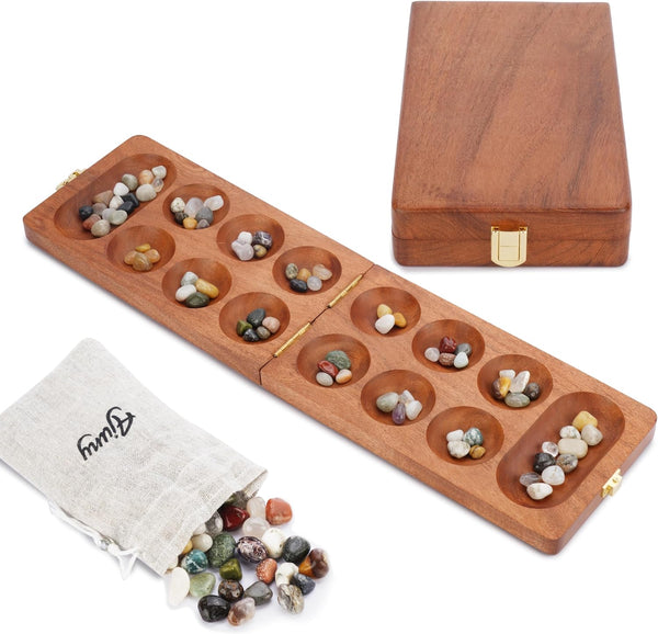 Ajuny Wooden Mancala Board Game Set Classic Board Games, Portable Folding Travel