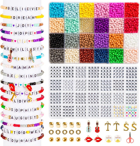 Goldwise Friendship Bracelet Making Kit, 2 Boxes-4952 Pcs with 24 Colors, 3450 Pcs Glass Seed Beads, 1040 Pcs Letter