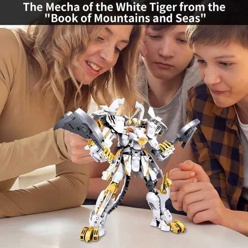 CSNRHG Set 8+ 679 White Tiger Samurai mech Robot Model with Double Axe Head Building Blocks Toy Mythical Birthday