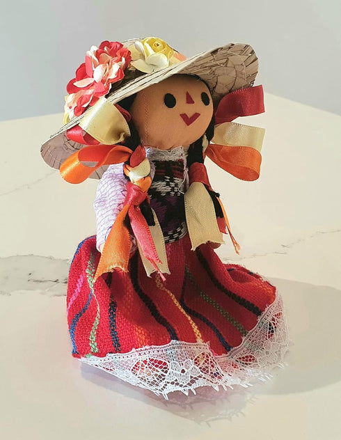 ALKIMIA INC Mexican Handmade Traditional Maria Farmer Rag Doll, 7 inches