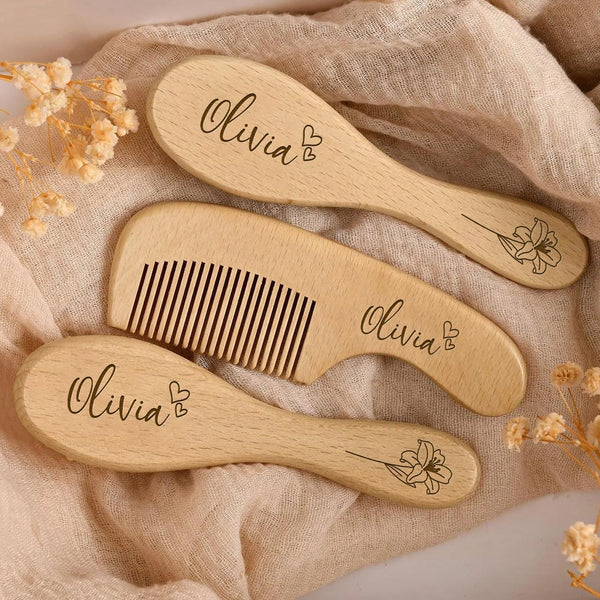 PLOVEGIFT Custom Baby Boy/Girl Hairbrush, Personalized Hairbrush Set, Baby Shower Keepsake Gift For