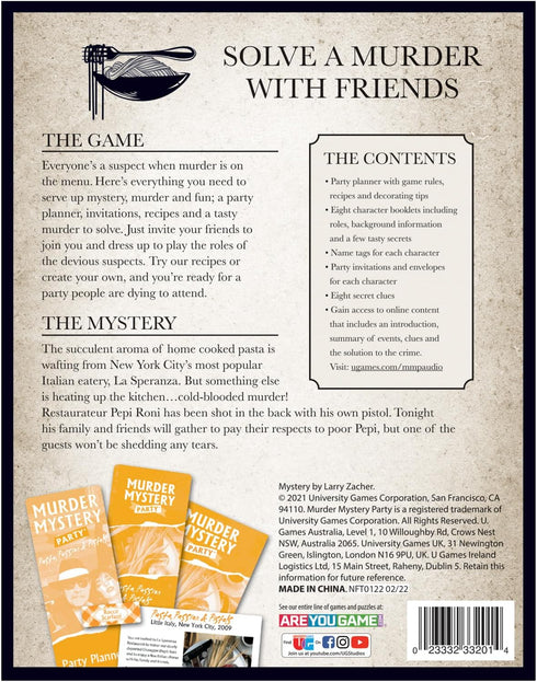 Murder Mystery Party, Pasta, Passion & Pistols - Host Your Own Italian Restaurant Murder Mystery Dinner for up to 8 Players, Solve the Case with Crime Scene Clues, 18 Years and Up