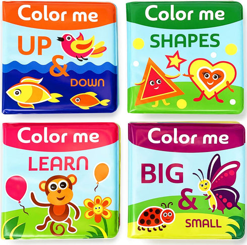 Set 4 6 2+ BabyBibi Color Me Bath Books Plus Crayons of Different Books Includes Washable Bath Crayons Learn and Play