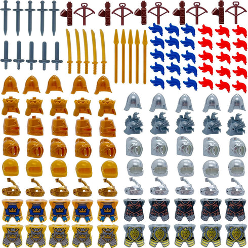 Medieval Knight Weapons Pack Accessories Set, Building Block Toy Armor Helmet Shield Bow Arrow for Mini Figures Gift