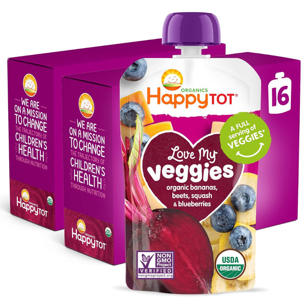HAPPYTOT Organics Stage 4 Baby Food Pouches, Gluten Free, Vegan Snack, Love