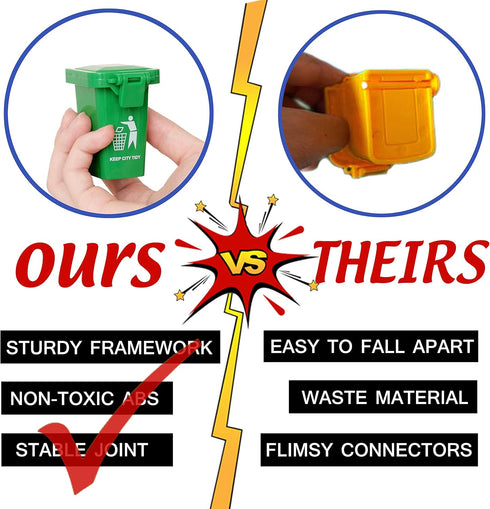 Nunkitoy (2 Inches) Mini Size Trash Can Toy,Garbage Truck's Trash Cans, Mini Curbside Vehicle Garbage Bin Trashcan