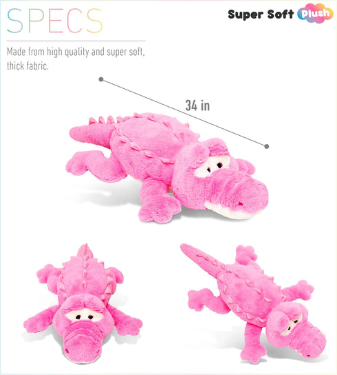 DolliBu Super Soft Alligator Stuffed Animal Pillow - Jumbo Cozy Nap Buddy Floor Pillow for Kids & Toddlers, 34 Inch