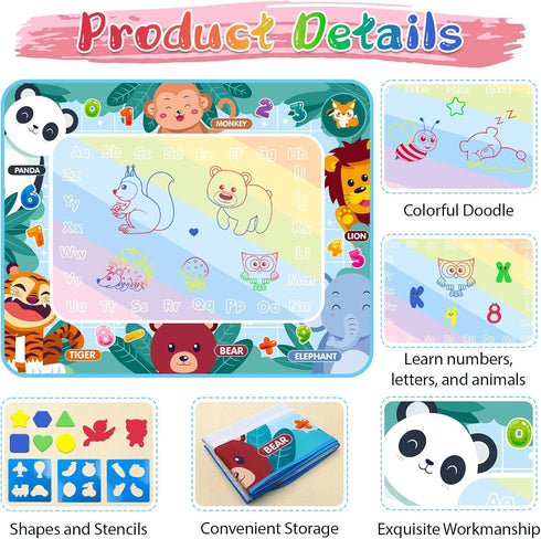 Extra Large Water Doodle Mat for Kids, Mess Free Coloring Toy for Boys and Girls Ages 2-8, Holiday Gift