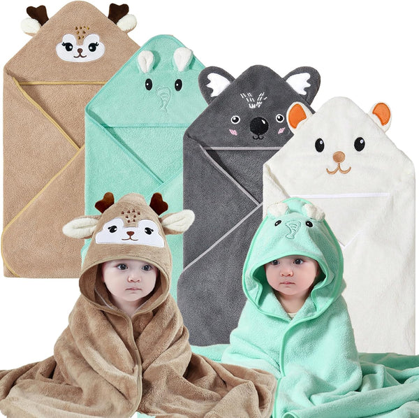 Hushlibaby Hooded Baby Towels 4Pack Unisex Hooded Towels Super Soft Absorbent Baby Boys