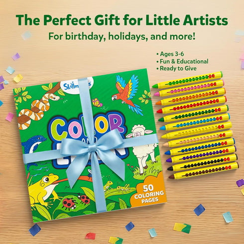 160+ 12 50 3, 4, 5, 6 Skillmatics Color & Learn Activity Book Learn Animals, Retractable Mess-Free Crayons & Pages