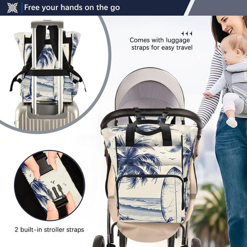 YANENDIE Backpack, Backpack Backpack Beach Surfboard Diaper Bag Unisex Travel Baby Diaper Bags with Stroller Straps