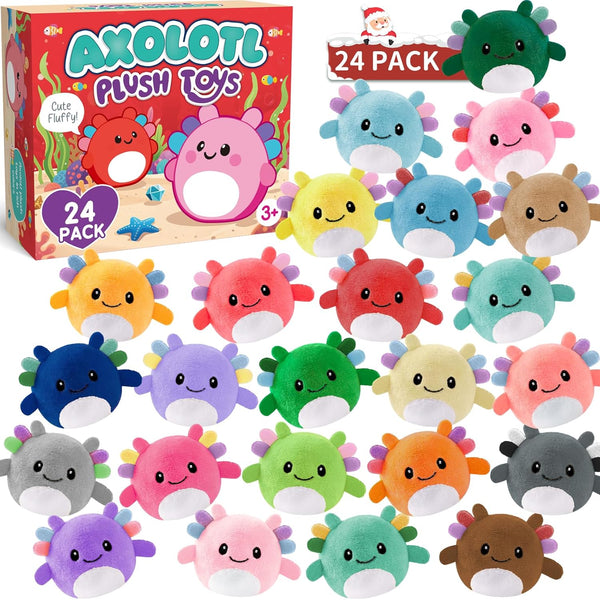 Party Favors for Kids - 24 Pack Mini Axolotl Plush Toys Keychains