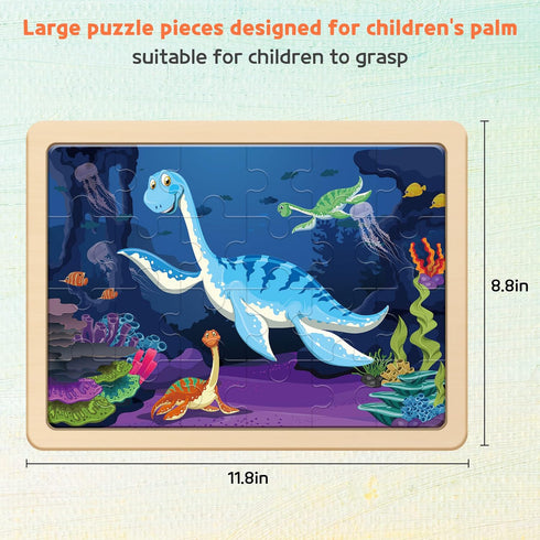 SYNARRY Large Dinosaur Wooden Puzzles for Kids, 4 in 1 Gift Box, Jigsaw Puzzles for Toddlers Ages 2-6