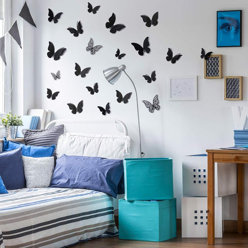 Outus 120 Pieces Black 3D Layered Butterfly Wall Decor, Removable Stickers for Birthday Cake Decorations